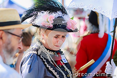SANTANDER, SPAIN - JULY 16: Unidentified group of adults, dressed of period costume in a costume competition celebrated in July 16 Editorial Stock Photo