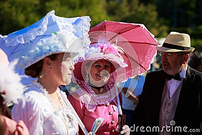 SANTANDER, SPAIN - JULY 16: Unidentified group of adults, dressed of period costume in a costume competition celebrated in July 16 Editorial Stock Photo