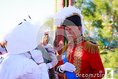 SANTANDER, SPAIN - JULY 16: Unidentified group of adults, dressed of period costume in a costume competition celebrated in July 16 Editorial Stock Photo