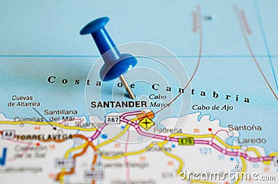 Santander, Spain on map Stock Photo