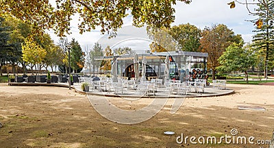 Architecture detail of the Portas do Sol cafetaria in Santarem, Portugal Editorial Stock Photo