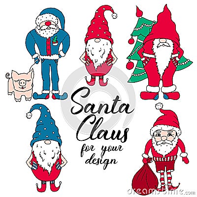 Santas in red and blue colors Vector Illustration