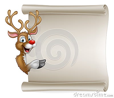 Santas Reindeer Cartoon Christmas Sign Vector Illustration