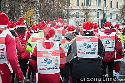 Almost 10.000 Santas take part in the Babbo Running in Milan, Italy Editorial Stock Photo