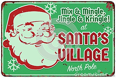 Santas Village Santas Workshop Party Invitation Sign Stock Photo