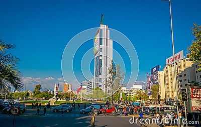 SANTIAGO DE CHILE, CHILE - OCTOBER 16, 2018: Crow of people walking close to plaza Baquedano in the center of Santiago Editorial Stock Photo