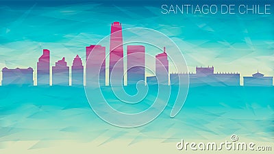 Santiago de Chile Skyline City Silhouette. Broken Glass Abstract Geometric Dynamic Textured. Banner Background. Colorful Shape Com Vector Illustration
