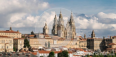 Santiago de Compostela view and amazing Cathedral of Santiago de Compostela with the new restored facade Stock Photo