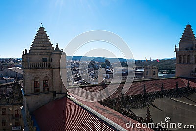 Santiago de Compostela Cathedral roofs and the city Editorial Stock Photo