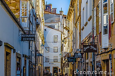 Urban scene in Santiago de Compostela, Spain, colorful Cartoon Illustration