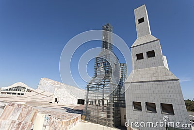 Santiago de Compostela-Spain, Hejduk towers with the City of Culture in the background Editorial Stock Photo
