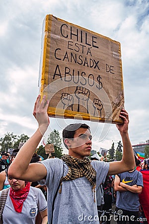 Santiago protests show their dissatisfaction with the Chilean government due to the social crisis Editorial Stock Photo