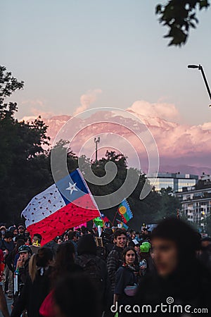 Santiago protests show their dissatisfaction with the Chilean government due to the social crisis Editorial Stock Photo