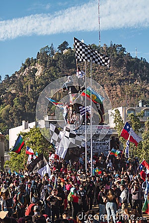 Santiago protests show their dissatisfaction with the Chilean government due to the social crisis Editorial Stock Photo