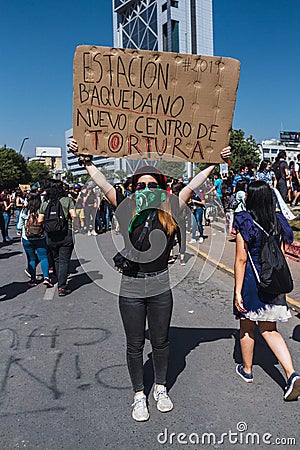 Santiago protests show their dissatisfaction with the Chilean government due to the social crisis Editorial Stock Photo