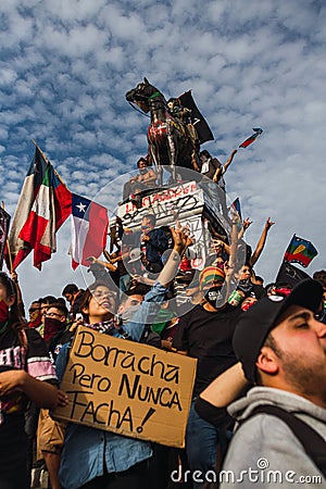 Santiago protests show their dissatisfaction with the Chilean government due to the social crisis Editorial Stock Photo