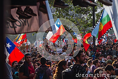 Santiago protests show their dissatisfaction with the Chilean government due to the social crisis Editorial Stock Photo
