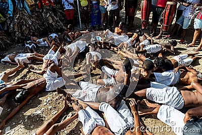 Members of the cultural manifestation Nego Fugido lying on the ground for the end of slavery Editorial Stock Photo