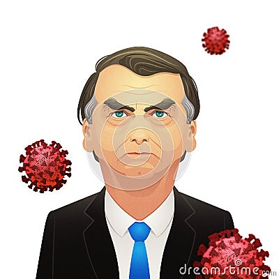 Santo AndrÃ©/SÃ£o Paulo/Brazil - April 11, 2020: Brazilian president Jair Bolsonaro with floating coronavirus surrounding him Editorial Stock Photo