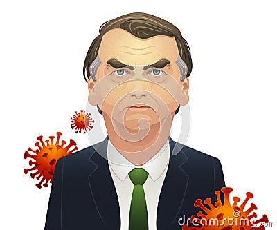 President Jair Bolsonaro facing coronavirus in Brazil Cartoon Illustration