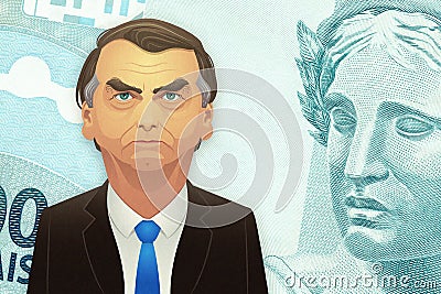 Santo AndrÃ©/SÃ£o Paulo/Brazil - April 10, 2020: Illustration of the brazilian president, Jair Bolsonaro, in front of a banknot Editorial Stock Photo