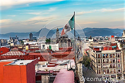 Santo Domingo Church Flag Mountains Zocalo Mexico City Mexico Editorial Stock Photo