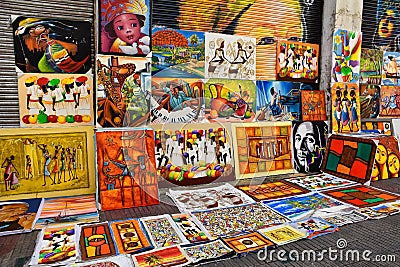 Santo Domingo, Dominican Republic. Caribbean paint in Calle el Conde, sold as souvenirs. Editorial Stock Photo