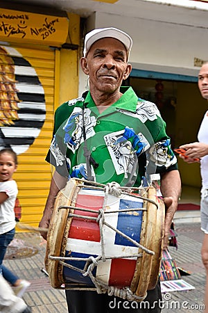 Santo Domingo, Dominican Republic. Merenguero in Calle el Conde, Colonial Zone. Editorial Stock Photo