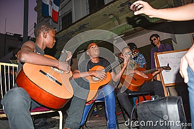 Santo Domingo, Dominican Republic. Street artists in Calle El Conde, Colonial zone. Editorial Stock Photo