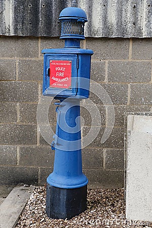 Santoft, Lincolnshire, UK, 18 September 2023. Trolley bus museum emergency services call station. Editorial Stock Photo