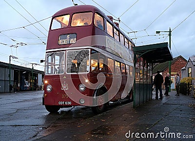 Santoft trolley bus museum, Santoft, Lincolnshire, UK. , November 2023. Night event with vehicles running and full lighting. Editorial Stock Photo