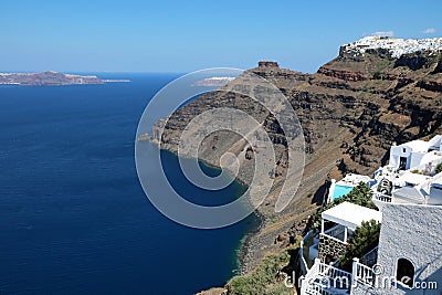 Santorini caldera seen from the village of Firostefani Stock Photo