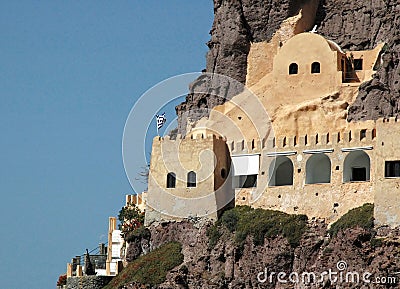 Santorini Coastal Fortress Stock Photo