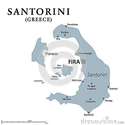 Santorini, gray political map, Greek island, part of Cyclades Vector Illustration