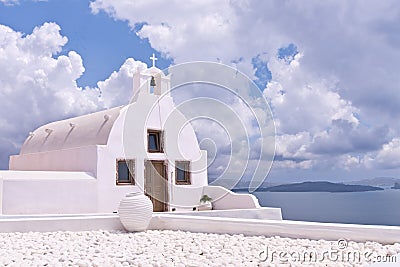 Santorini Greece Oia Church Ocean Sky Stock Photo