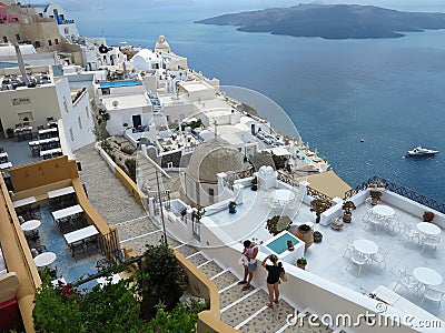 18.06.2015, Santorini, Greece. Romantic beautiful cityscape, restaurants Editorial Stock Photo