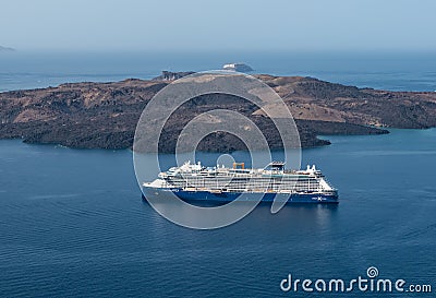 Cruise ship Apex Celebrity Cruises in harbor of Santorini Island, Greece. Editorial Stock Photo