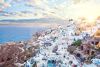 Santorini greece view. Amazing landscape with white houses. Island lovers Stock Photo