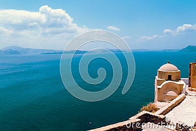 Santorini Island in Greece. Panoramic view. Tourist destination. Summer. Stock Photo