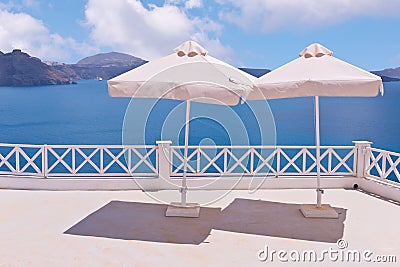 Santorini Lifestyle Umbrellas Resort Relaxation Stock Photo