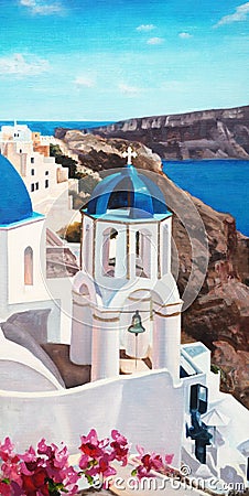 Santorini - Oil Painting on Canvas Stock Photo