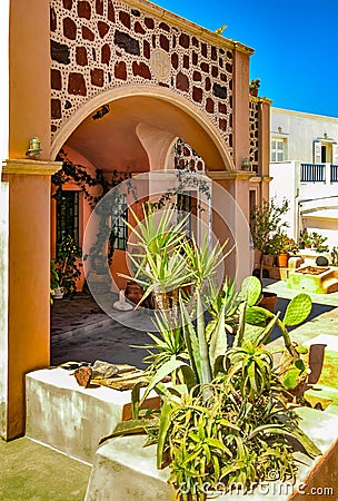 Elegant hotels of Santorini overlloking the Adriatic Editorial Stock Photo