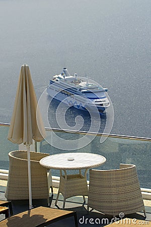 Santorini, view from balcony. Stock Photo