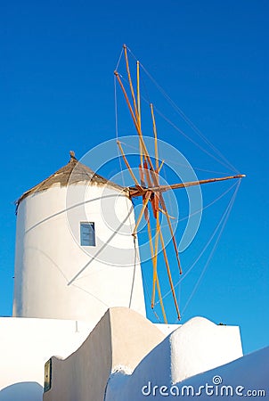 Santorini windmill Stock Photo