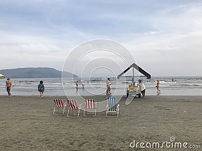 Santos beach. Tourists at Santos beach in vacations. Editorial Stock Photo