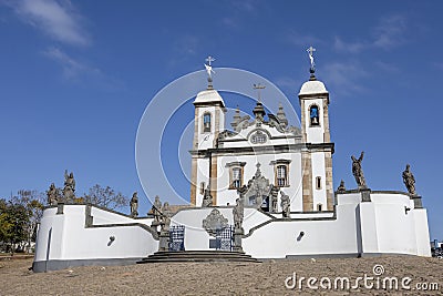 The Santuário do Bom Jesus de Matosinhos with the famous soapstone sculptures of the Twelve Prophets. Congonhas, Minas Gerais, Stock Photo