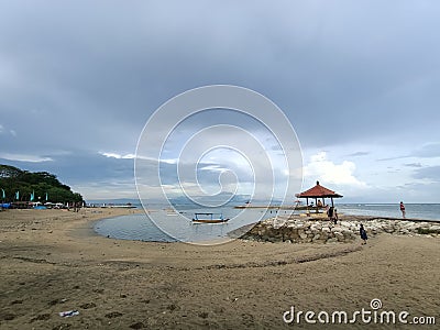 sanur beach in denpasar, bali, during low tide Editorial Stock Photo