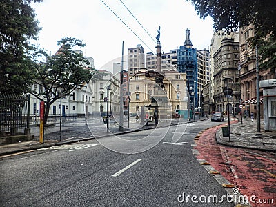 Sao Bento street on Sao Paulo downtown in a Sunday morning. Editorial Stock Photo
