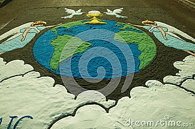 Handmade drawing on colorful sand carpet Editorial Stock Photo