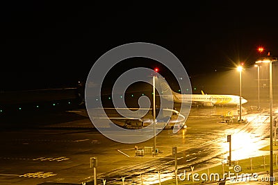 Sao Miguel airport at night Editorial Stock Photo